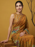 designer fendy satin saree with graceful drape and floral patterns
