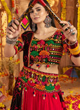 Multi-Color Mirror Work Navratri Chaniya Choli with Waist Belt – Viscose Cotton Fabric