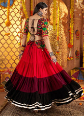 Vibrant Multi-Color Mirror Work Viscose Cotton Navratri Chaniya Choli with Waist Belt