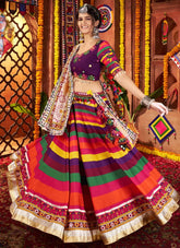 Multi-Color Georgette Maslin Chaniya Choli with Chanderi Dupatta for Navratri Garba
