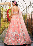 Vibrant Orange Net Heavy Work Lehenga with Gotta Patti, Sequins & Zarkan Embellishments