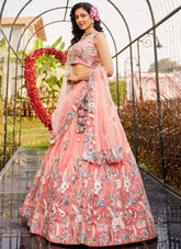 Vibrant Orange Net Heavy Work Lehenga with Gotta Patti, Sequins & Zarkan Embellishments