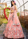 Vibrant Orange Net Heavy Work Lehenga with Gotta Patti, Sequins & Zarkan Embellishments