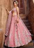 Tissue Fabric Lehenga Choli in Pink for Sangeet & Reception