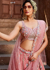 Tissue Fabric Lehenga Choli in Pink for Sangeet & Reception