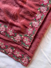 Coral Pink Pure Crush Silk Multicolor Floral Designer Embroidered Saree