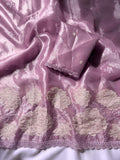 Lavender Pure Oris Silk Applique Work Designer Saree