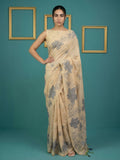 chikoo muga cotton saree with elegant pencil art design