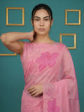 festive pink saree with soft texture and handcrafted art work