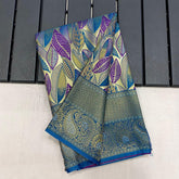 Graceful Firozi Kanchipattu Silk Traditional Saree With Contrast Weaving Border