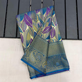 Graceful Firozi Kanchipattu Silk Traditional Saree With Contrast Weaving Border