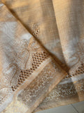 Chickoo Designer Tussar Silk Cutwork Chit Pallu Embroidered Saree