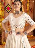 White Mirror Work Rayon Lehenga Choli with Embroidered Dupatta for Navratri and Garba