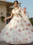 White Organza Floral Embroidered Lehenga