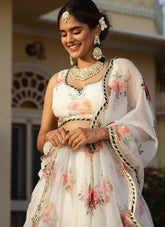 White Organza Floral Embroidered Lehenga