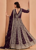 Wine Faux Georgette Embroidered Anarkali Suit with Dupatta