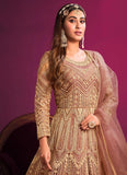 Adorable Brown Net Sequins Embroidery Anarkali Suit