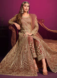Adorable Brown Net Sequins Embroidery Anarkali Suit