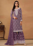 Adorable Embroidered Faux Georgette Sharara Salwar Kameez