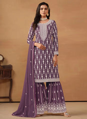 Adorable Embroidered Faux Georgette Sharara Salwar Kameez