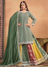 Adorable Green Chinon Heavy Embroidered Ethnic Lehenga Choli