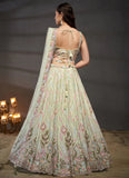 Adorable Limegreen Silk Mirror Zarkan Work Wedding Wear Lehenga