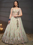 Adorable Limegreen Silk Mirror Zarkan Work Wedding Wear Lehenga