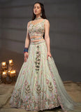 Adorable Limegreen Silk Mirror Zarkan Work Wedding Wear Lehenga