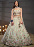 Adorable Limegreen Silk Mirror Zarkan Work Wedding Wear Lehenga