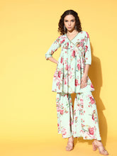 Adorable Mint Green Crepe Kurta Sharara Set