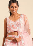 Adorable Pink Net Embroidered Wedding Lehenga Choli For Women