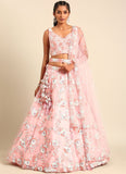 Adorable Pink Net Embroidered Wedding Lehenga Choli For Women