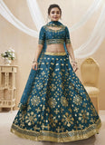 Adorable Sequins Embroidered Art Silk Lehenga in Teal Blue