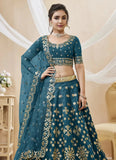 Adorable Sequins Embroidered Art Silk Lehenga in Teal Blue