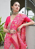 Pink Banarasi silk Patola saree with Ajrakh zari weaving