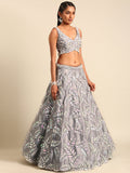 Alluring Grey Organza Sequins & Zarkan embroidery Work Lehenga