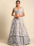 Alluring Grey Organza Sequins & Zarkan embroidery Work Lehenga