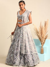 Alluring Grey Organza Sequins & Zarkan embroidery Work Lehenga