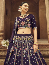 Amazing Purple Thread Embroidered Georgette Lehenga Choli For Indian Wedding