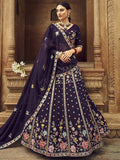 Amazing Purple Thread Embroidered Georgette Lehenga Choli For Indian Wedding