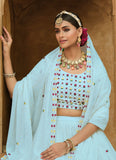 Aqua Blue Georgette Sequins Embroidered Lehenga Choli