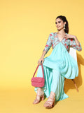 Aqua Blue Viscose Rayon Kurta Sharara Set For Women