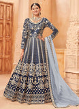 Art Silk Blue Embroidered Anarkali