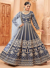 Art Silk Blue Embroidered Anarkali