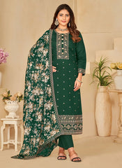Art Silk Festive Pakistani Salwar Kameez in Green with Sequence work