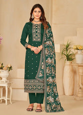 Art Silk Festive Pakistani Salwar Kameez in Green with Sequence work