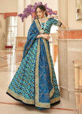 Art Silk Zari and Sequins Embroidered Lehenga In Blue