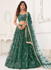 Astonishing Green Sequins Net Party Wear Lehenga Choli With Dupatta