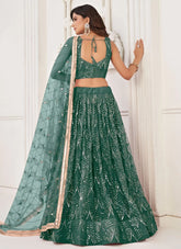Astonishing Green Sequins Net Party Wear Lehenga Choli With Dupatta
