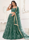 Astonishing Green Sequins Net Party Wear Lehenga Choli With Dupatta